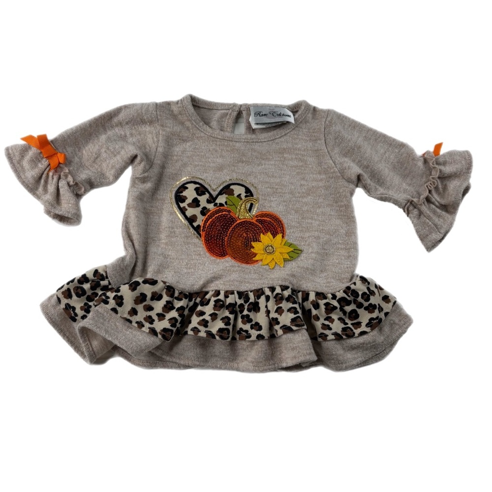 Rare Editions Beige Knit Fall Pumpkin Cheetah Top